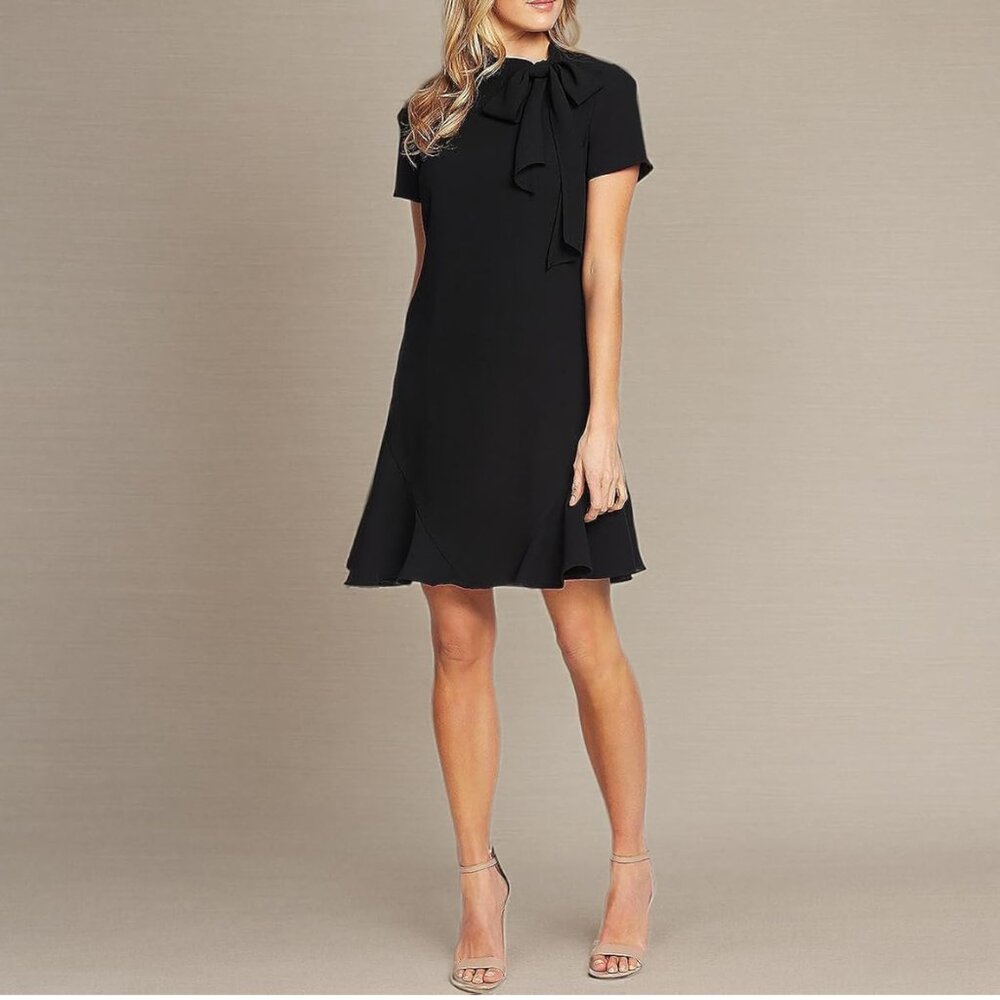 CeCe short sleeve A-line ruffled neck dress - Black/4